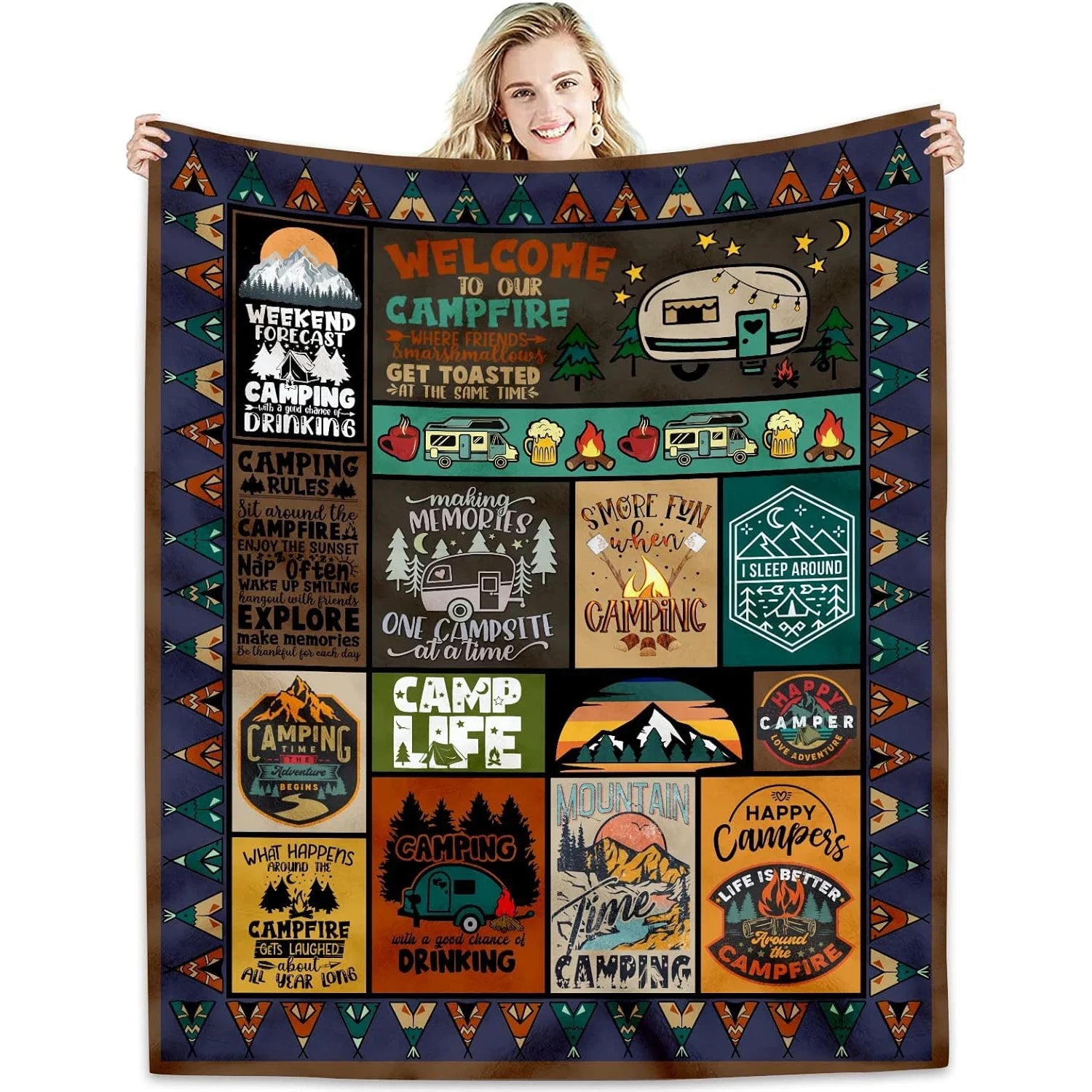 Camping blanket for camping enthusiasts, creative gifts for men or women, gifts for outdoor campers, holiday birthday gifts