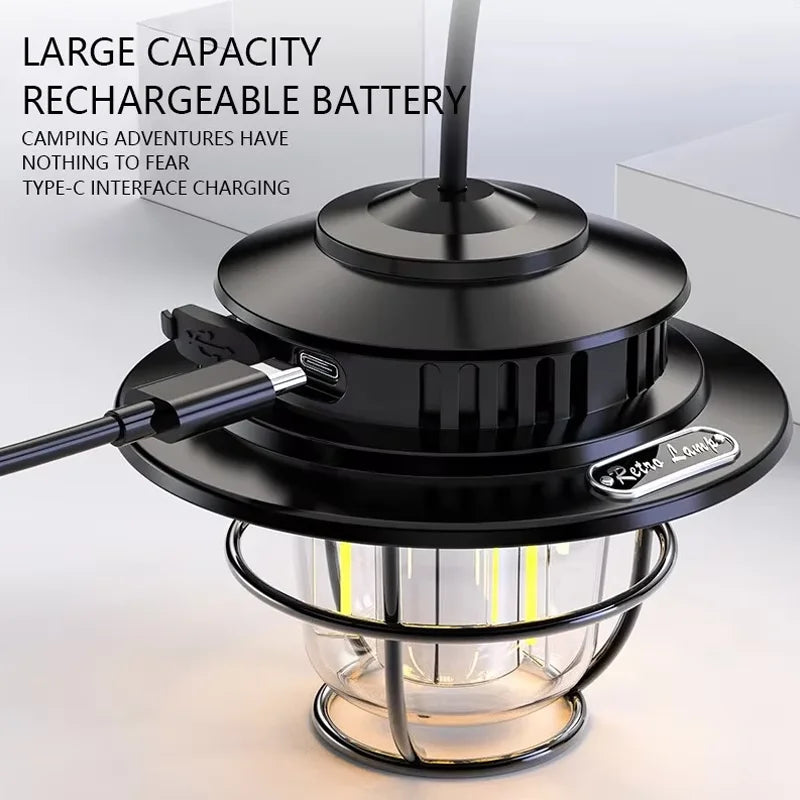 Camping Lamp LED Retro Hanging Lamp Portable Stepless Dimming Camping Light Waterproof Rechargeable Outdoor Light Hand Lantern