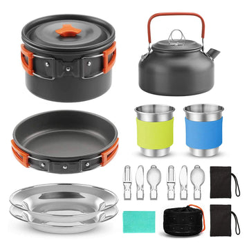 Camping Cookware Set Outdoor Cooking Equipment for Camping Hiking and Picnics for 2 People All in One Compact Camp Cooking Set